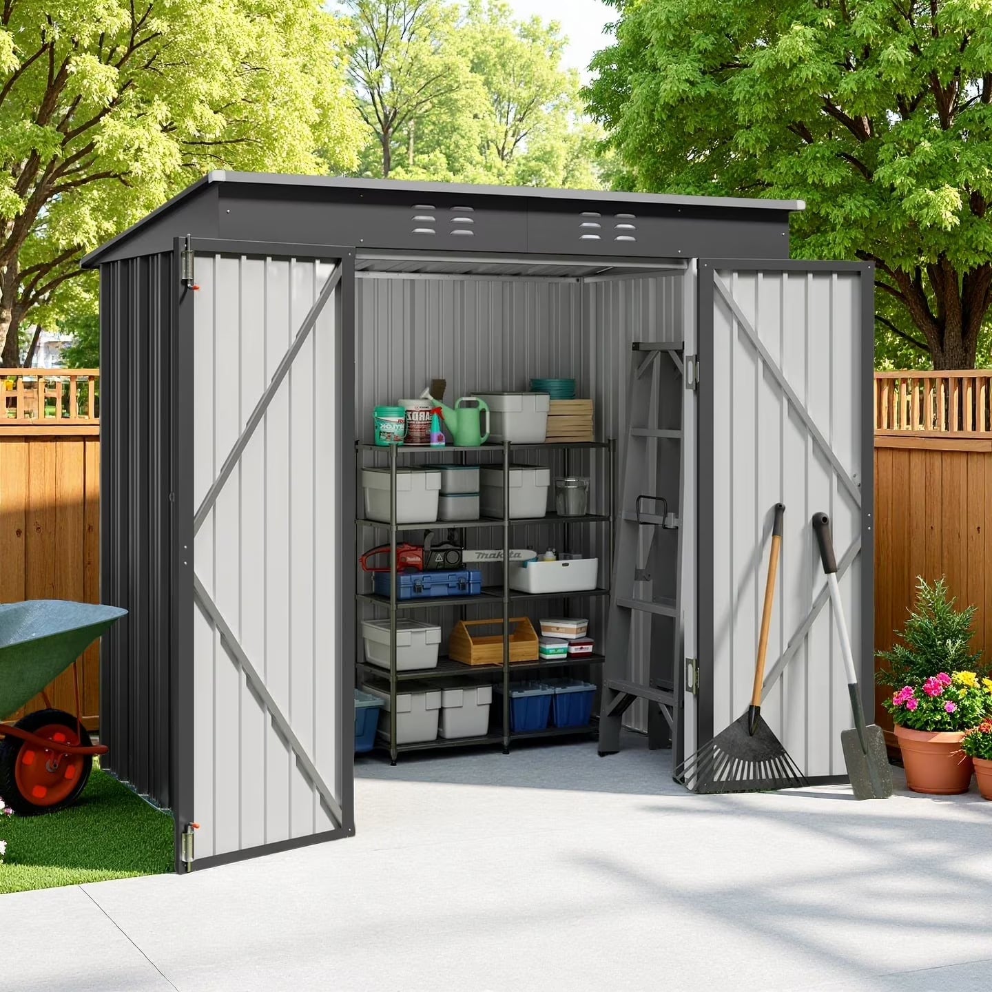 5'x3' Outdoor Storage Shed, Lofka Metal Storage Tool Shed with Single Lockable Door, for Bike| Garden Tools| Patio, Grey