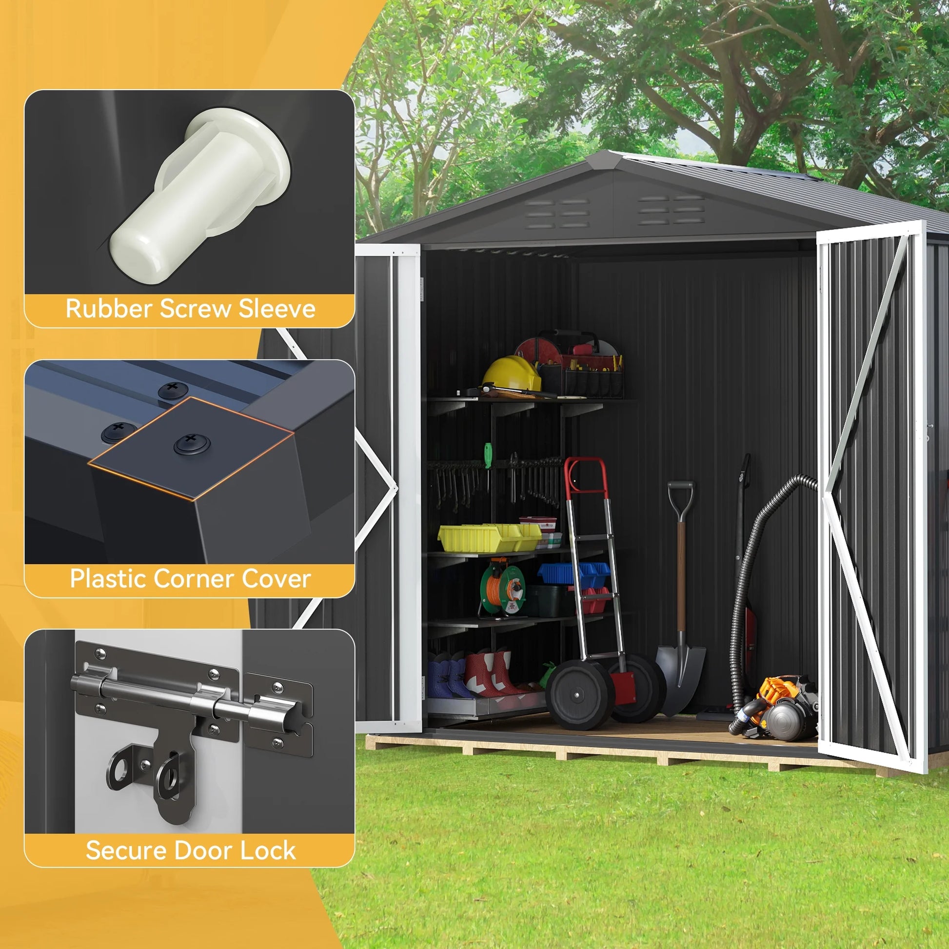 Dextrus 6x4 FT Outdoor Storage Shed, Large Metal Tool Sheds, Heavy Duty Storage House with Lockable Doors & Air Vent for Backyard Patio Lawn
