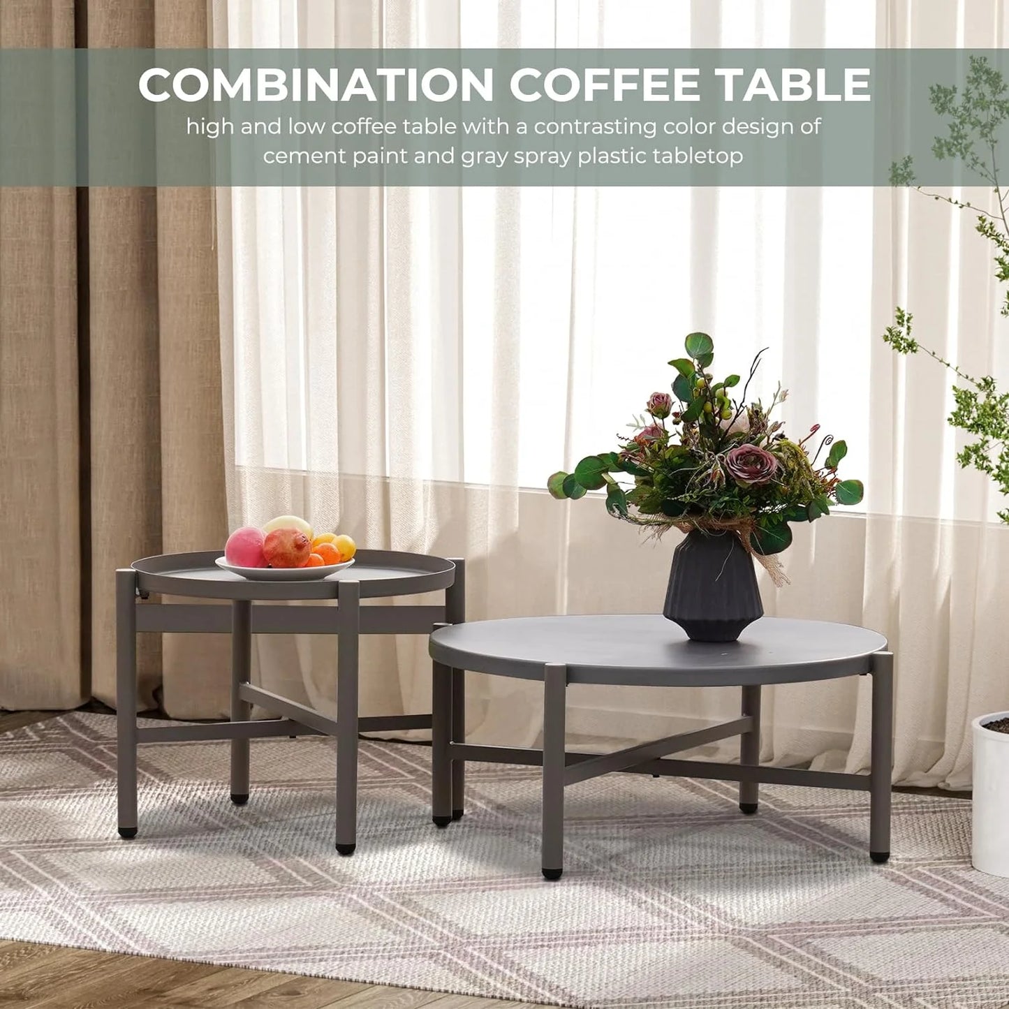 Grand Patio 5-Piece Furniture Set, Cotton Rope Outdoor Conversation Set with Deep Seating, Thick Cushions, Water-Resistant, 2 Coffee Tables, Backyard/Porch