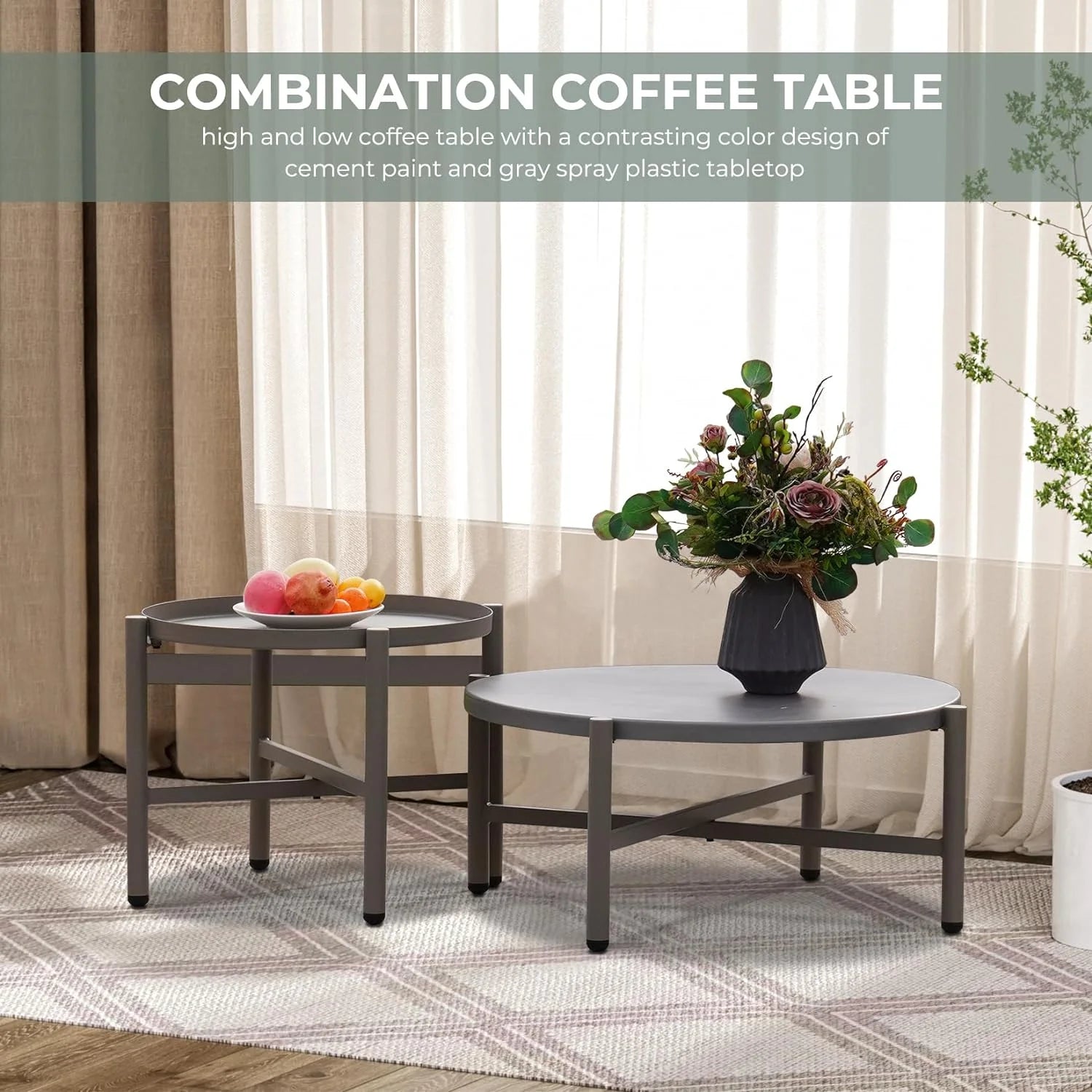 Grand Patio 5-Piece Furniture Set, Cotton Rope Outdoor Conversation Set with Deep Seating, Thick Cushions, Water-Resistant, 2 Coffee Tables, Backyard/Porch