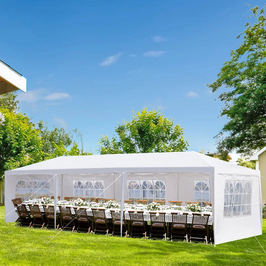 OverPatio 10'x30' Canopy Tent Outdoor Gazebo Tent with 5 Sidewalls White