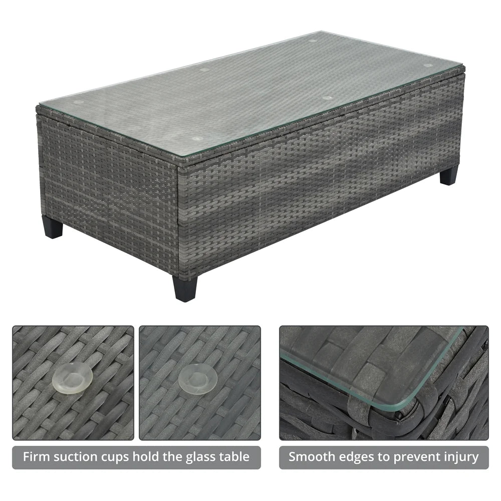 8 Pieces Outdoor Wicker Round Furniture Set, All Weather Half-Moon Sectional Patio Sofa Sets with Rectangular Coffee Table, Beige