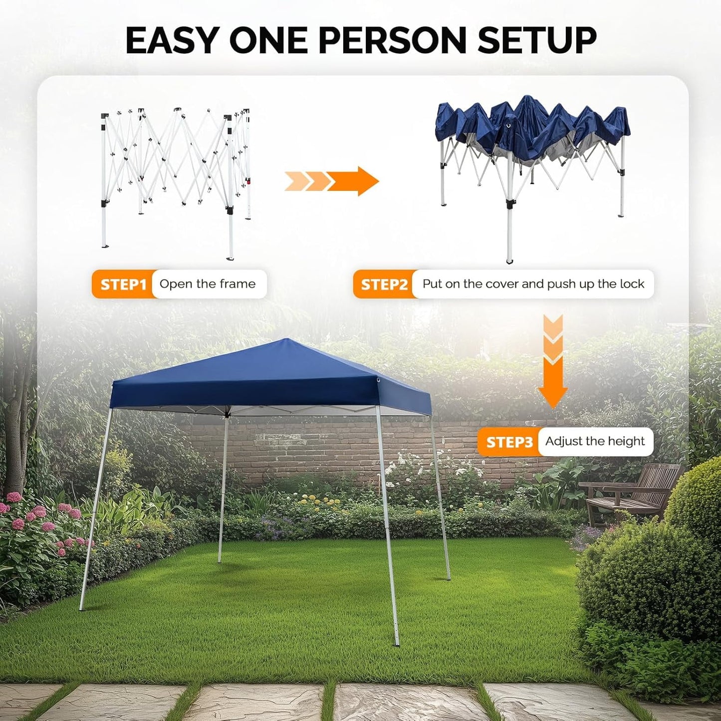 6x6 ft Pop Up Canopy Tent, Outdoor Foldable Portable Canopy for Camping, Patio, Easy Up Gazebo with Carry Bag Slant Legs