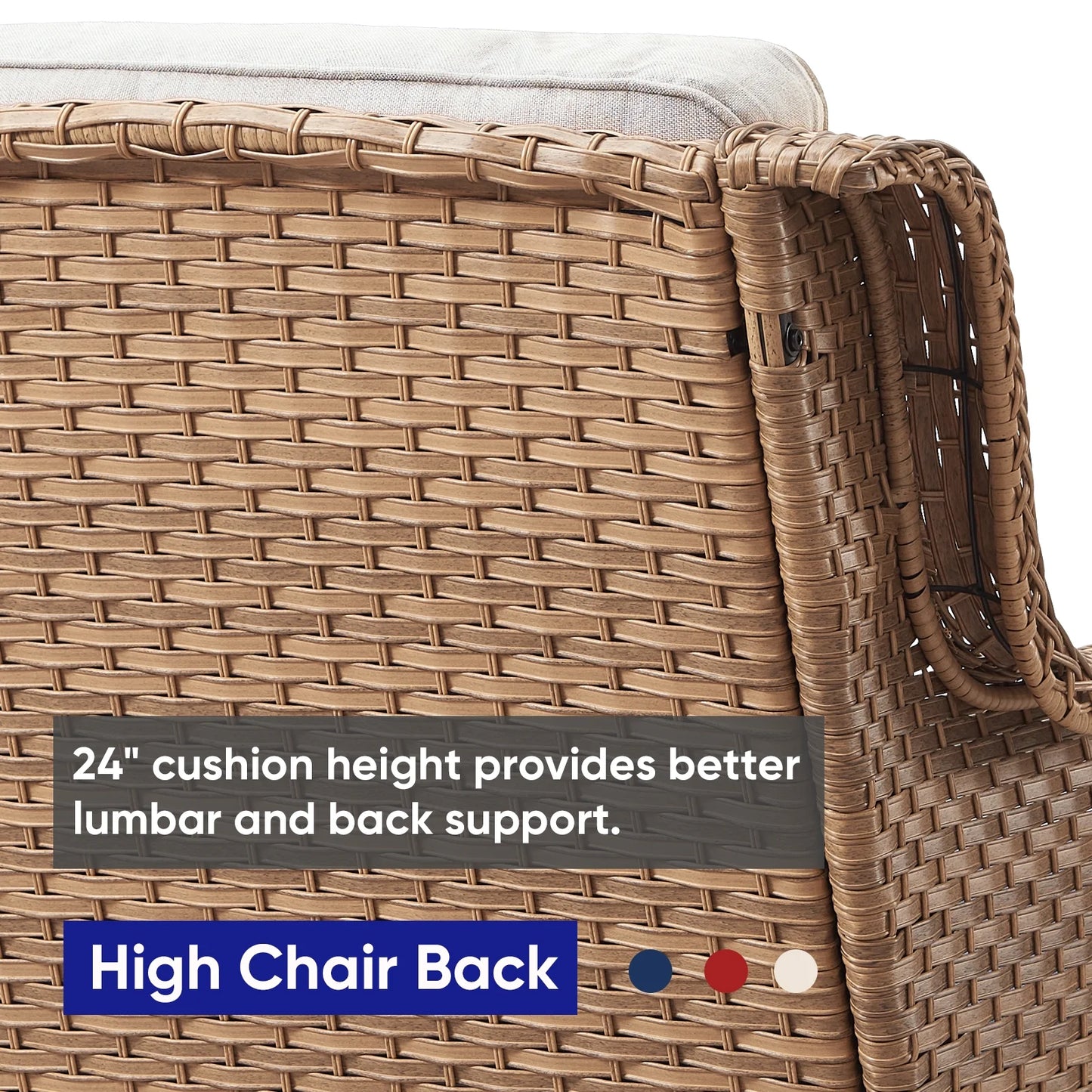 POCASSY 3 Piece Patio Set Outdoor Wicker Glider Rocking and Swivel Chairs with Cushions