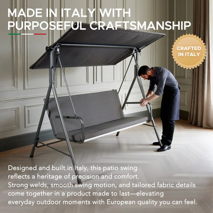 Made in Italy SUNJOY Outdoor Porch Swing, 2 Seat Patio Metal Swing with Adjustable Canopy