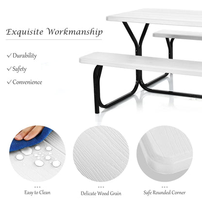 Costway Picnic Table Bench Set Outdoor Backyard Patio Garden Party Dining All Weather White