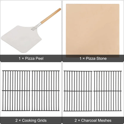 SalonMore Outdoor Pizza Oven 14'' Wood Burning Patio Pizza Maker Removable w/Pizza Stone, Pizza Peel, Grill Rack