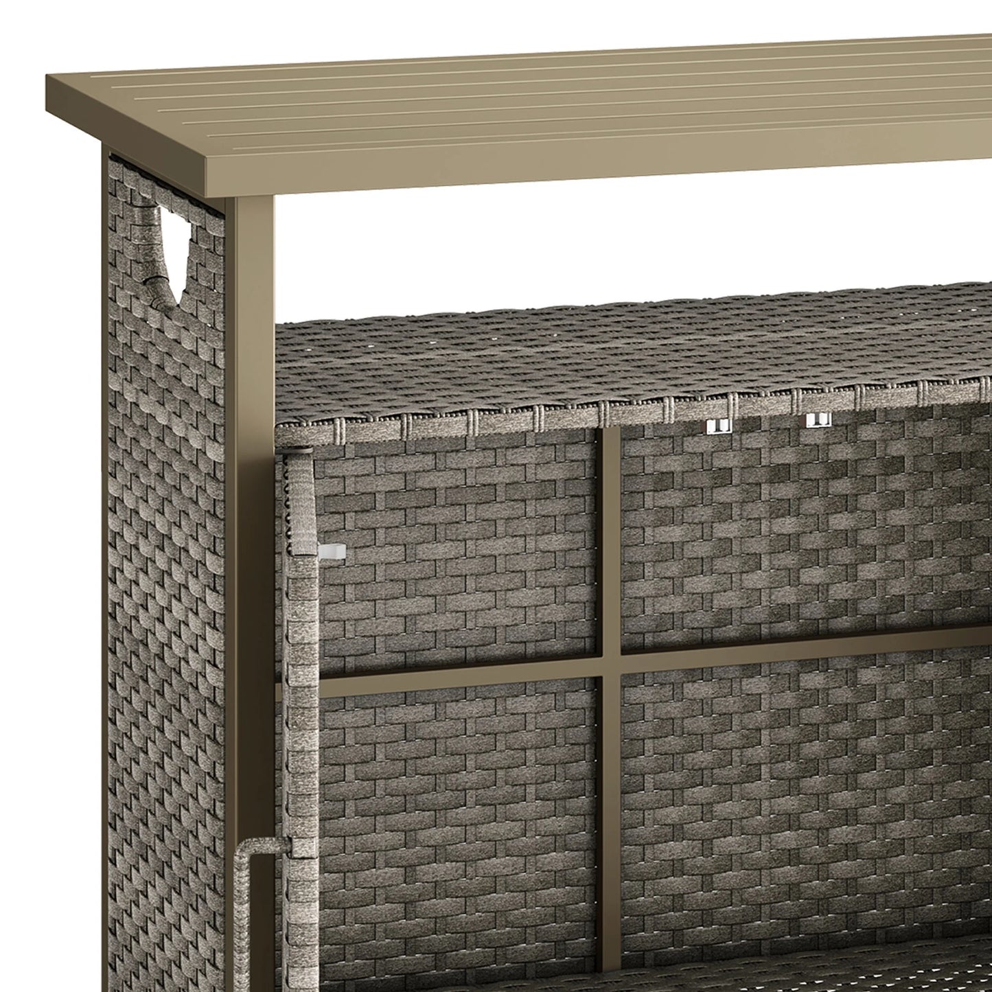 Dextrus Outdoor Patio Wicker Bar Counter Table, Wicker Storage Cabinet with with 2 Doors and Shelves, Wicker Bar Table,Deck Box - Brown