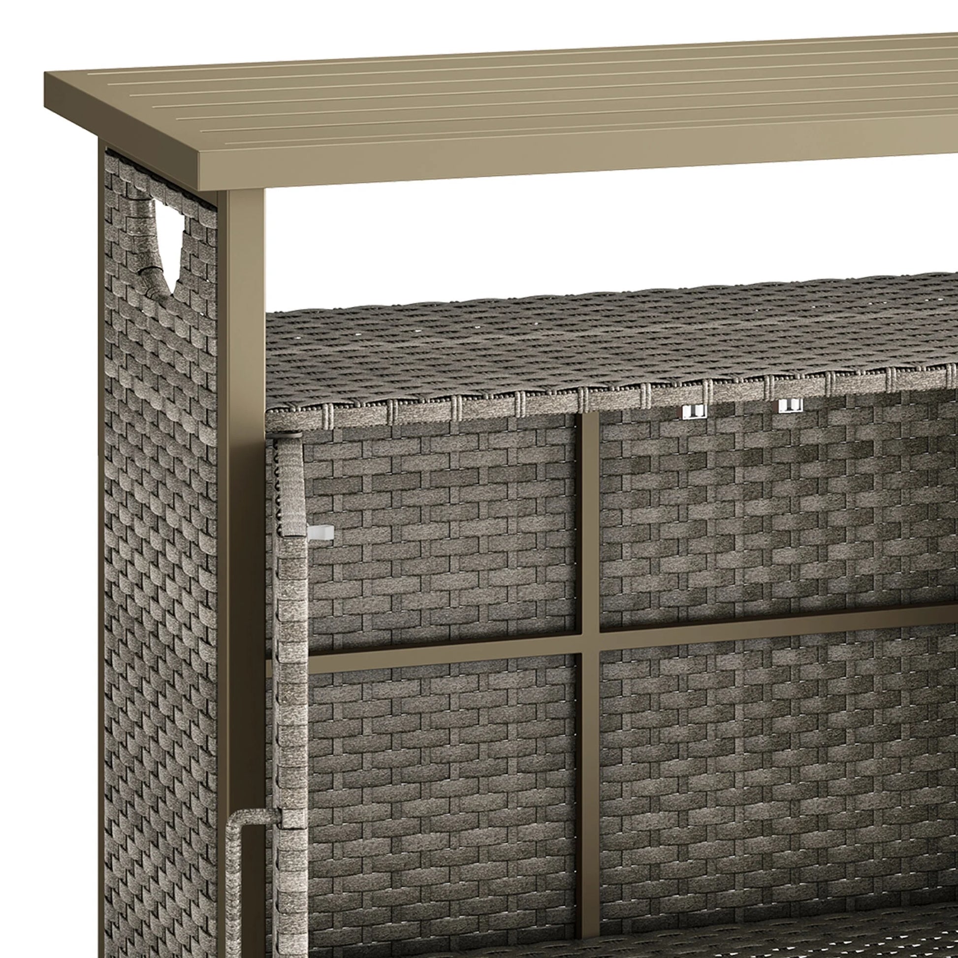Dextrus Outdoor Patio Wicker Bar Counter Table, Wicker Storage Cabinet with with 2 Doors and Shelves, Wicker Bar Table,Deck Box - Brown