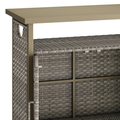 Dextrus Outdoor Patio Wicker Bar Counter Table, Wicker Storage Cabinet with with 2 Doors and Shelves, Wicker Bar Table,Deck Box - Brown