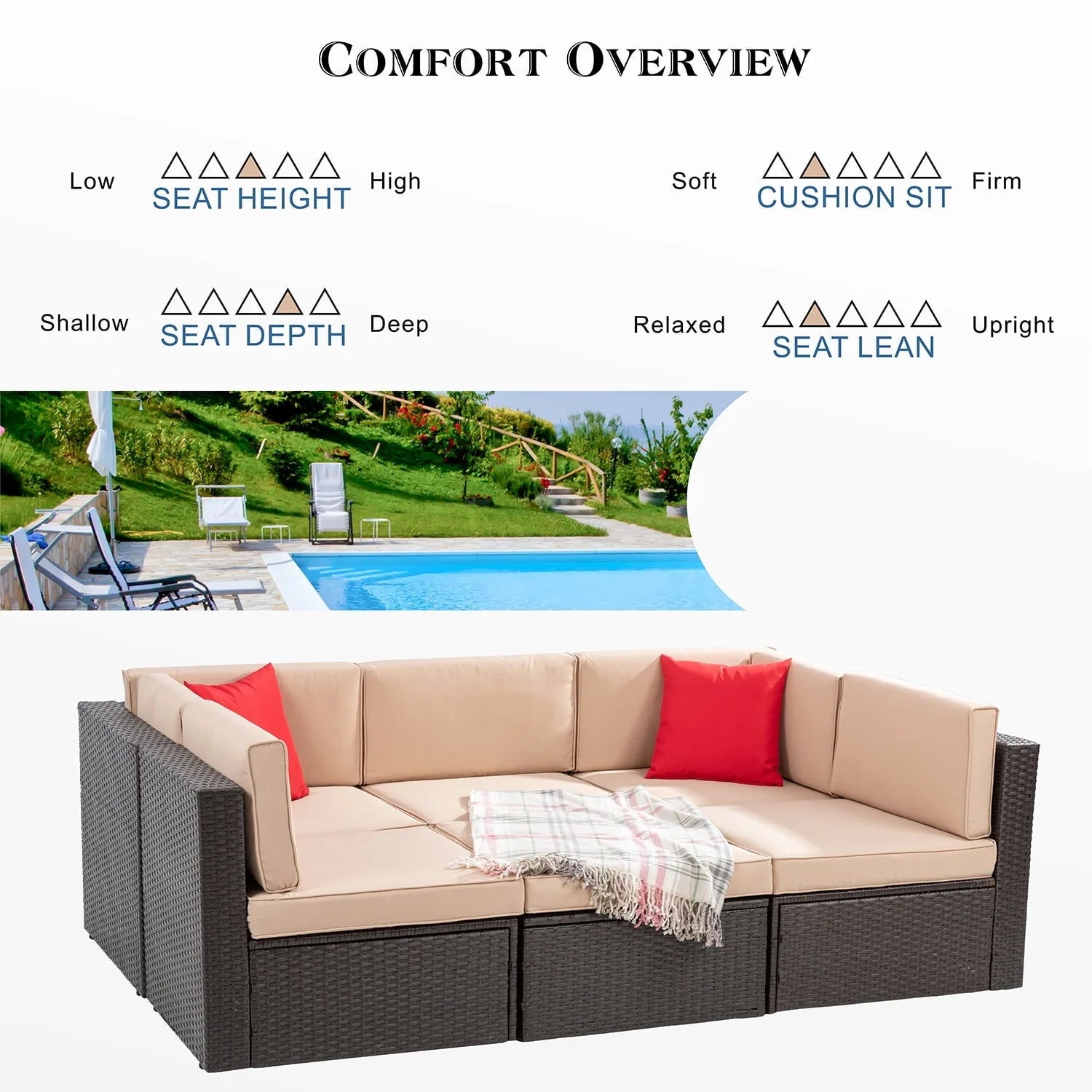 Sobaniilo 6 Pieces Patio Furniture Sets, All Weather PE Wicker Outdoor Conversation Set with Glass Table (Beige)