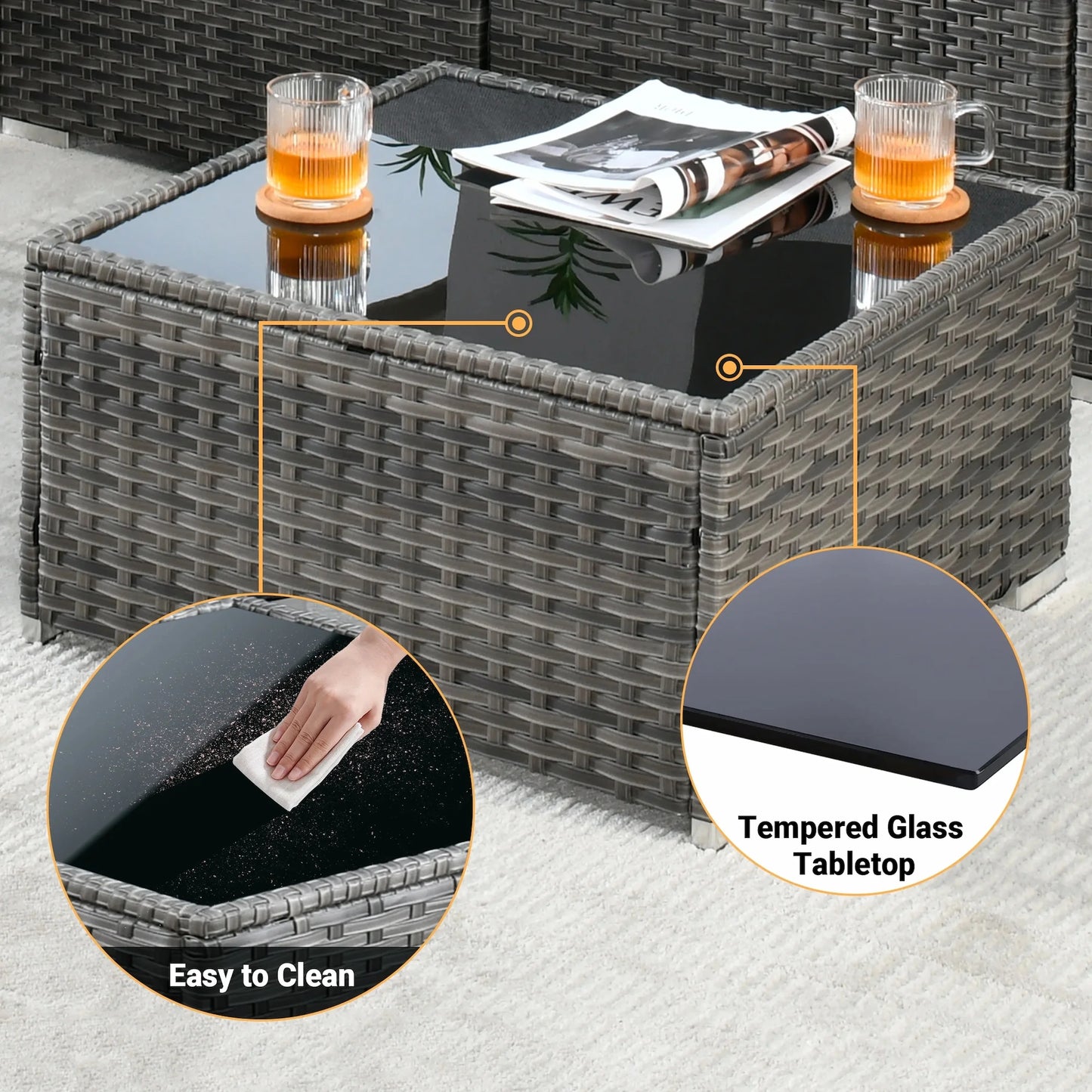 Vcatnet 11 Pieces Outdoor Patio Furniture Sets with Fire Pit Sectional Sofa All Weather Wicker Conversation Set with Swivel Glider Chairs, Black