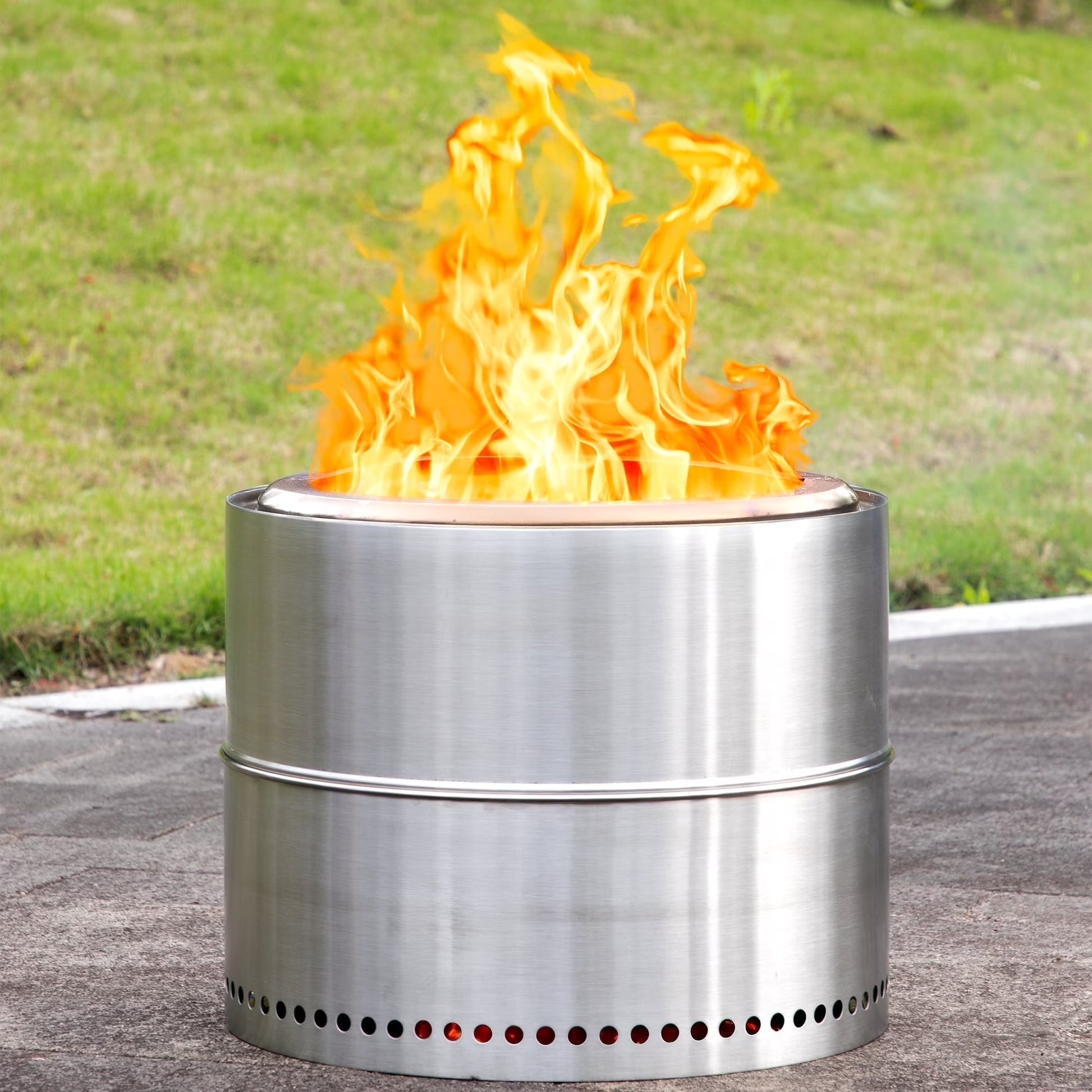 LHRIVER 19.49" Stainless Steel Fire Pit 2.0, Wood and Smokeless Burning, Portable Outdoor Firepit for Camping, Patio