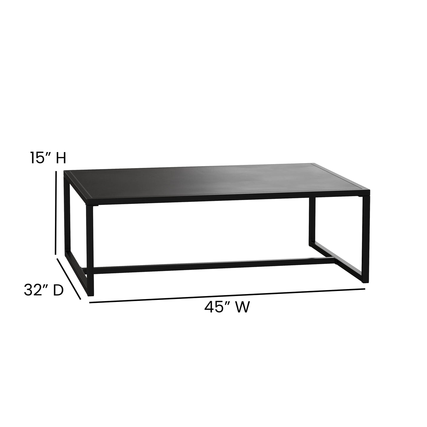 BizChair Outdoor Patio Coffee Table Commercial Grade Black Coffee Table for Deck, Porch, or Poolside - Steel Square Leg Frame