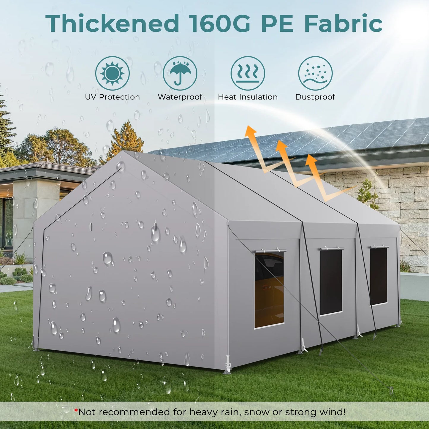 Vitarpatio Carport, 10x20 ft Heavy Duty Car Port Canopy with 6 Roll-up Windows, Reinforced Metal Carport Portable Garage Waterproof Car Tent with Removable Sidewalls & Door