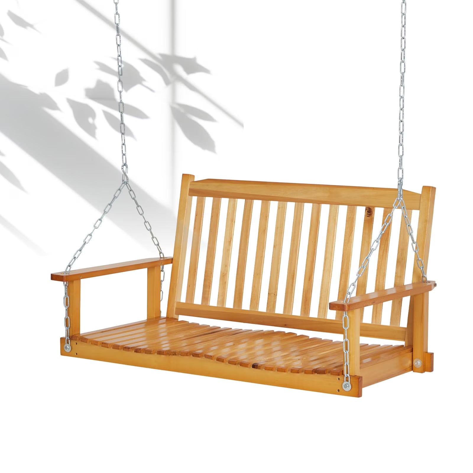 Garvee Outdoor Wooden Porch Swing 4FT, Patio Porch Bench Swing, Heavy Duty 440LBS Hanging Swing Chair Beach Outdoor Swings with Hanging Chain, Spring for Garden Deck Patio Outdoor Yard