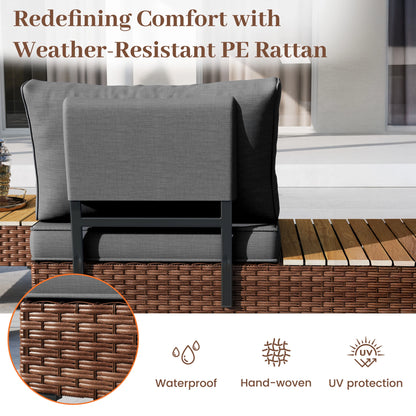 MRUAKA L Shaped Conversation Sectional Sofa Set with Coffee Table, 5 Pieces Patio Furniture Seating Group with Side Table for Backyard Garden, Beige Grey