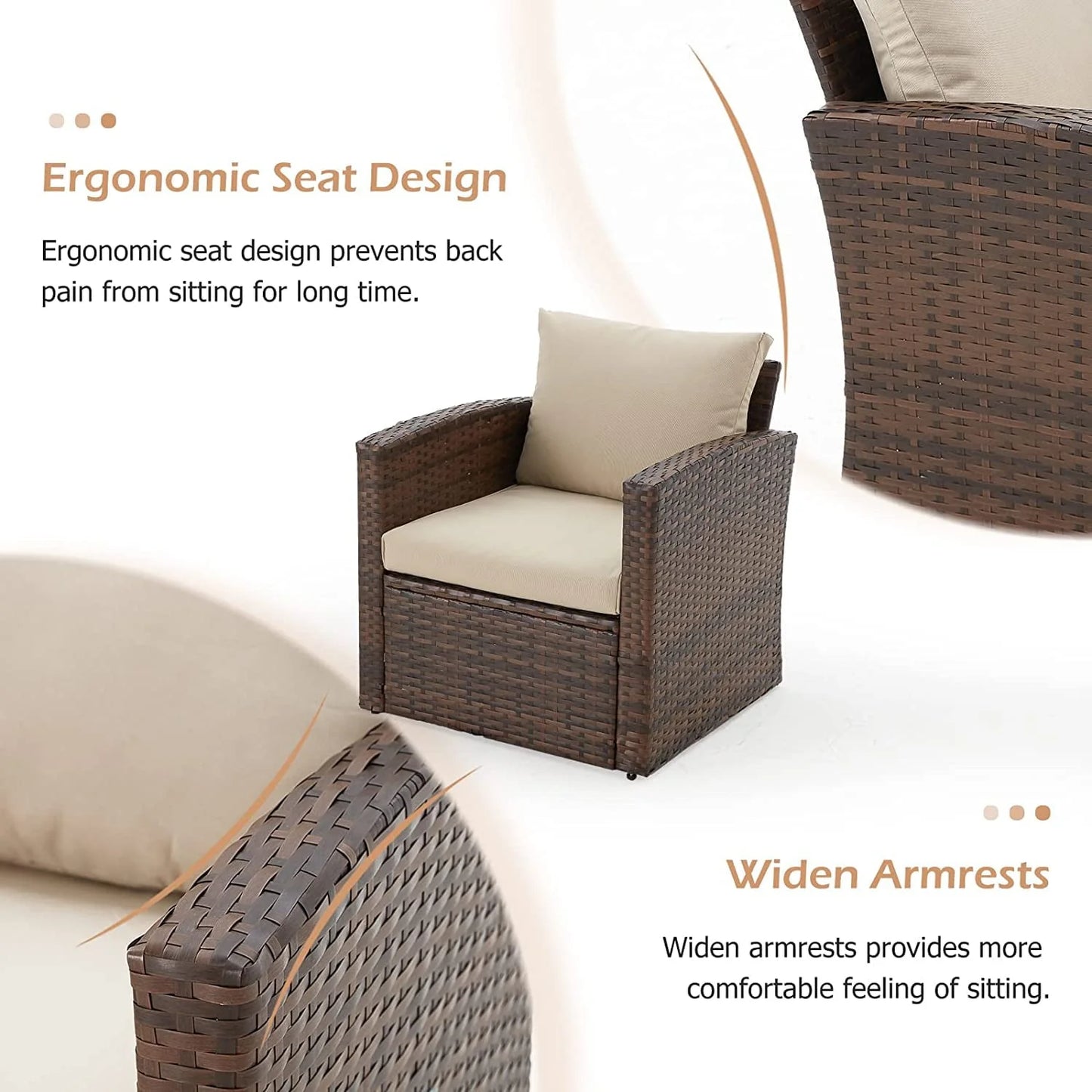 AECOJOY 6 Pieces Outdoor Furniture Set , Patio Rattan Wicker Sectional Sofa Conversation Set, Beige