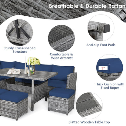 7-piece Outdoor Rattan Patio Furniture Set Black
