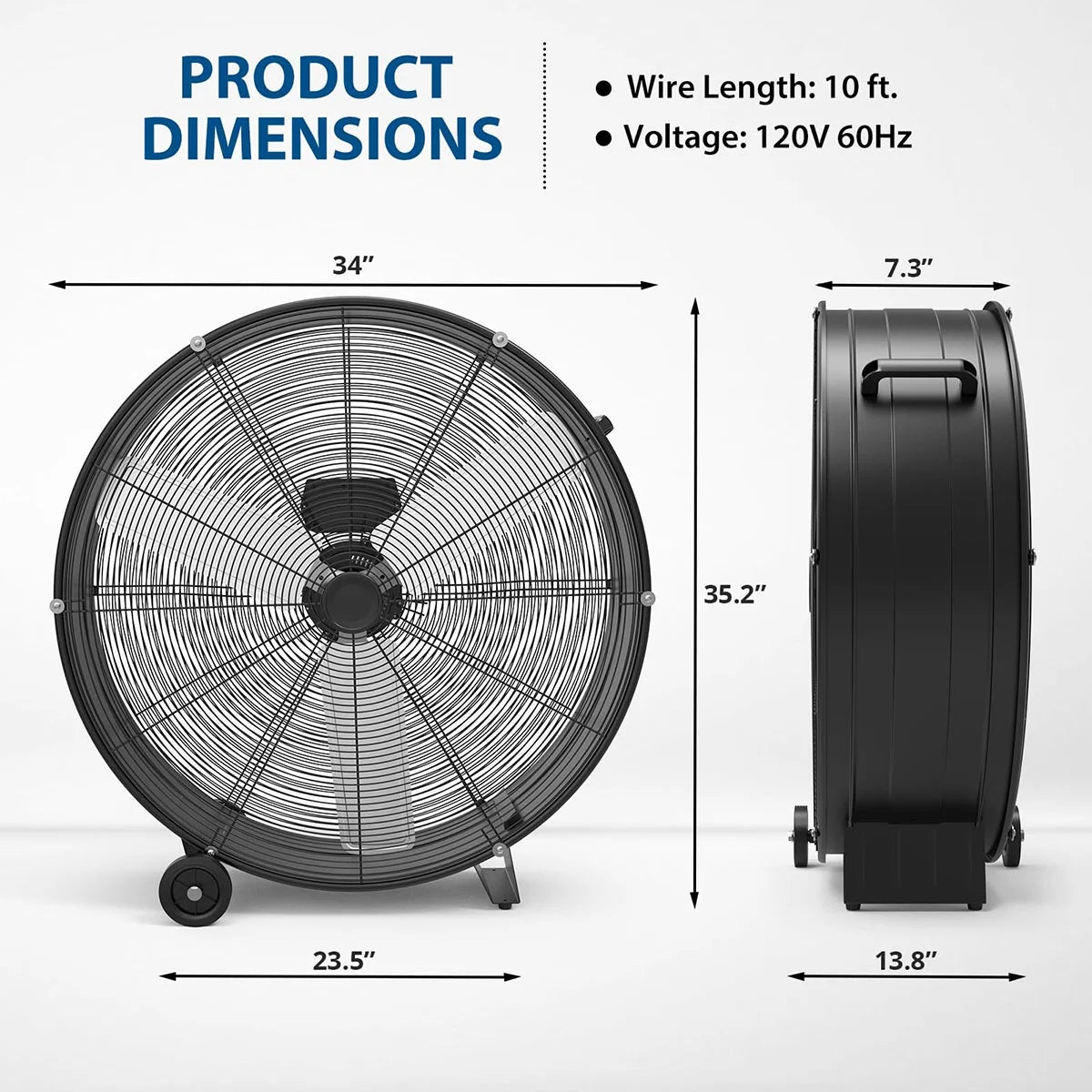 Danolapsi 30 Inch Industrial Drum Fan, 3-Speed High Velocity Floor Fan, Heavy Duty Metal Air Circulator with Caster Handle for Patios, Warehouses, Commercial, Factories and Workshops