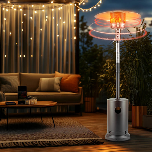 Propane Patio Heater w/12' Heating Radius, 48000 BTU Heavy Duty Heater w/Overheating Protection System, Stainless Steel Flame Heater w/Wheels, Sliver& Gray