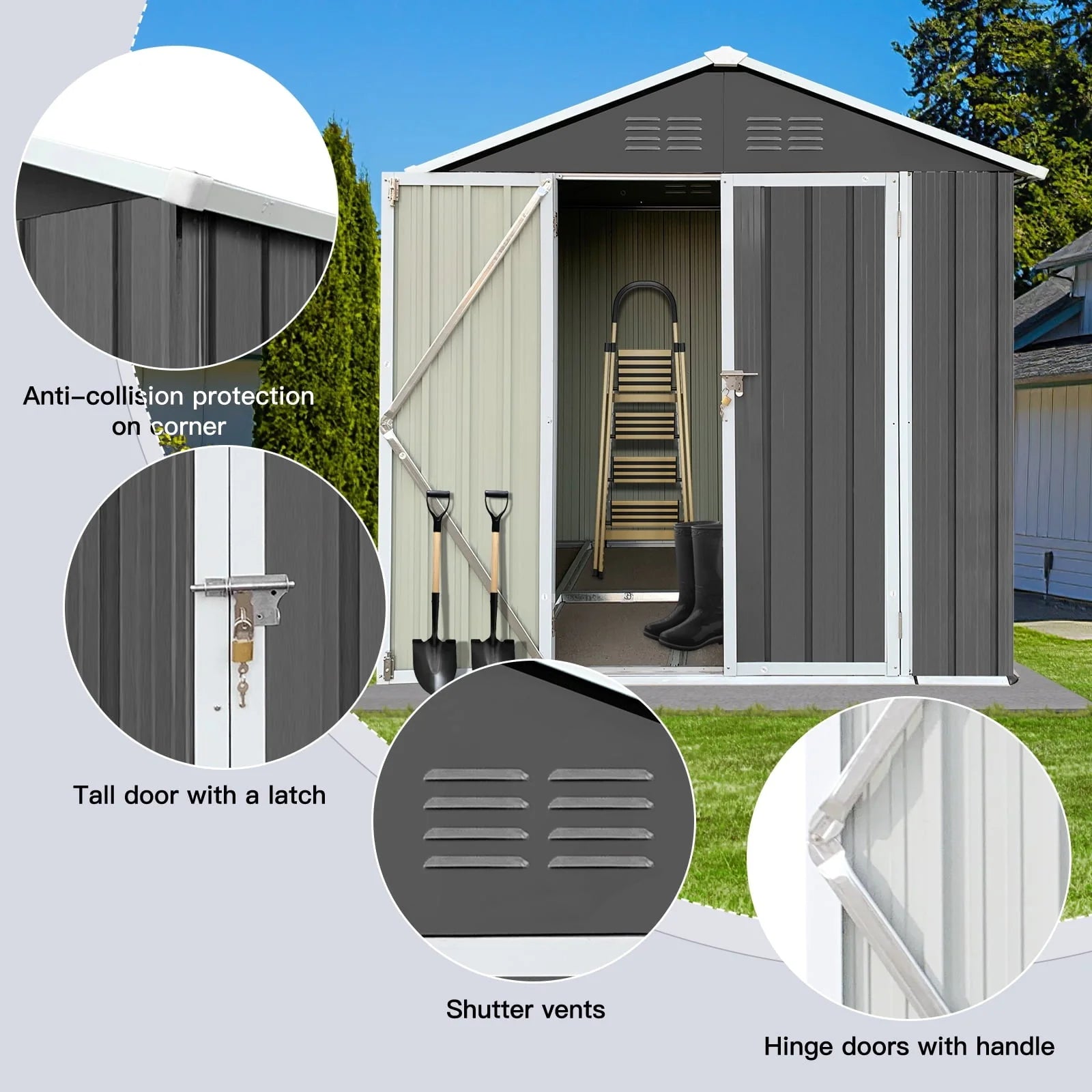 6' x 4' Outdoor Metal Storage Shed, Tools Storage Shed, Galvanized Steel Garden Shed with Lockable Doors, Outdoor Storage Shed for Backyard, Patio, Lawn, D8311