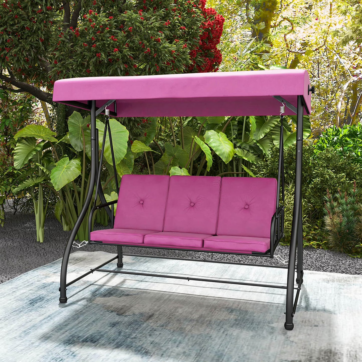 Costway 3-Seat Outdoor Converting Patio Swing Glider Adjustable Canopy Porch Swing Black