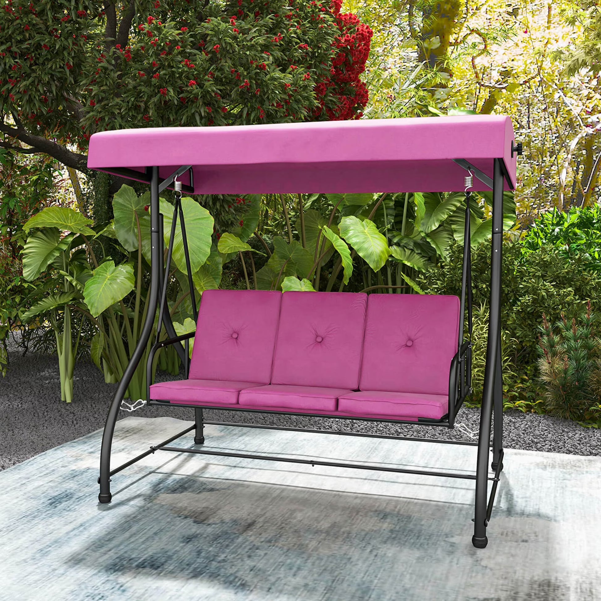 Costway 3-Seat Outdoor Converting Patio Swing Glider Adjustable Canopy Porch Swing Black