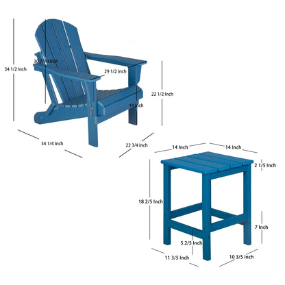 WestinTrends Malibu 2-Pieces Adirondack Chair Set with Side Table, All Weather Outdoor Seating Plastic Patio Lawn Chair Folding for Outside Porch Deck Backyard, Dark Green