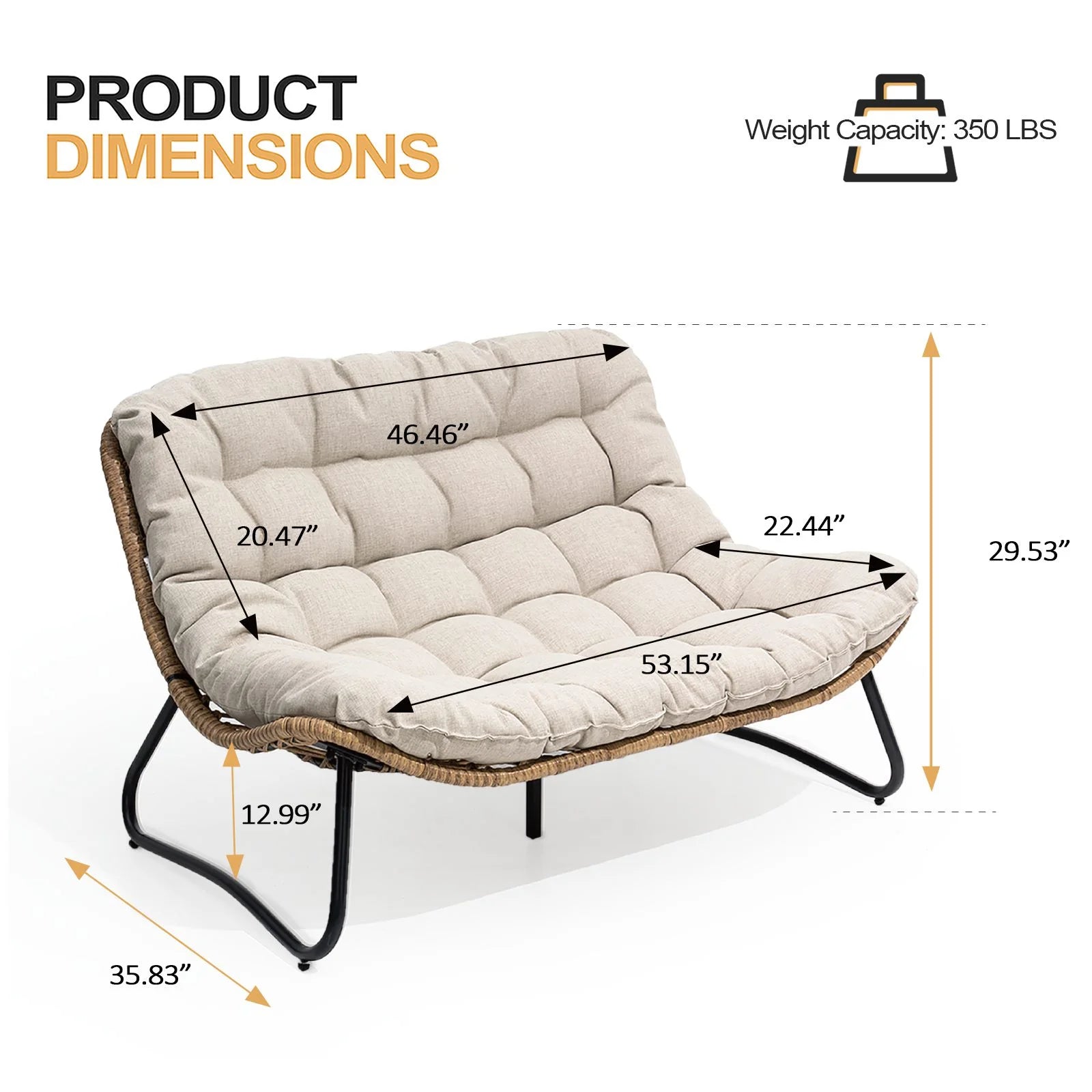 Crestlive Products Patio Loveseat, All-Weather Rattan Large Furniture with Soft Cushions, Outdoor Loveseat for Balcony, Poolside, Backyard (Beige)