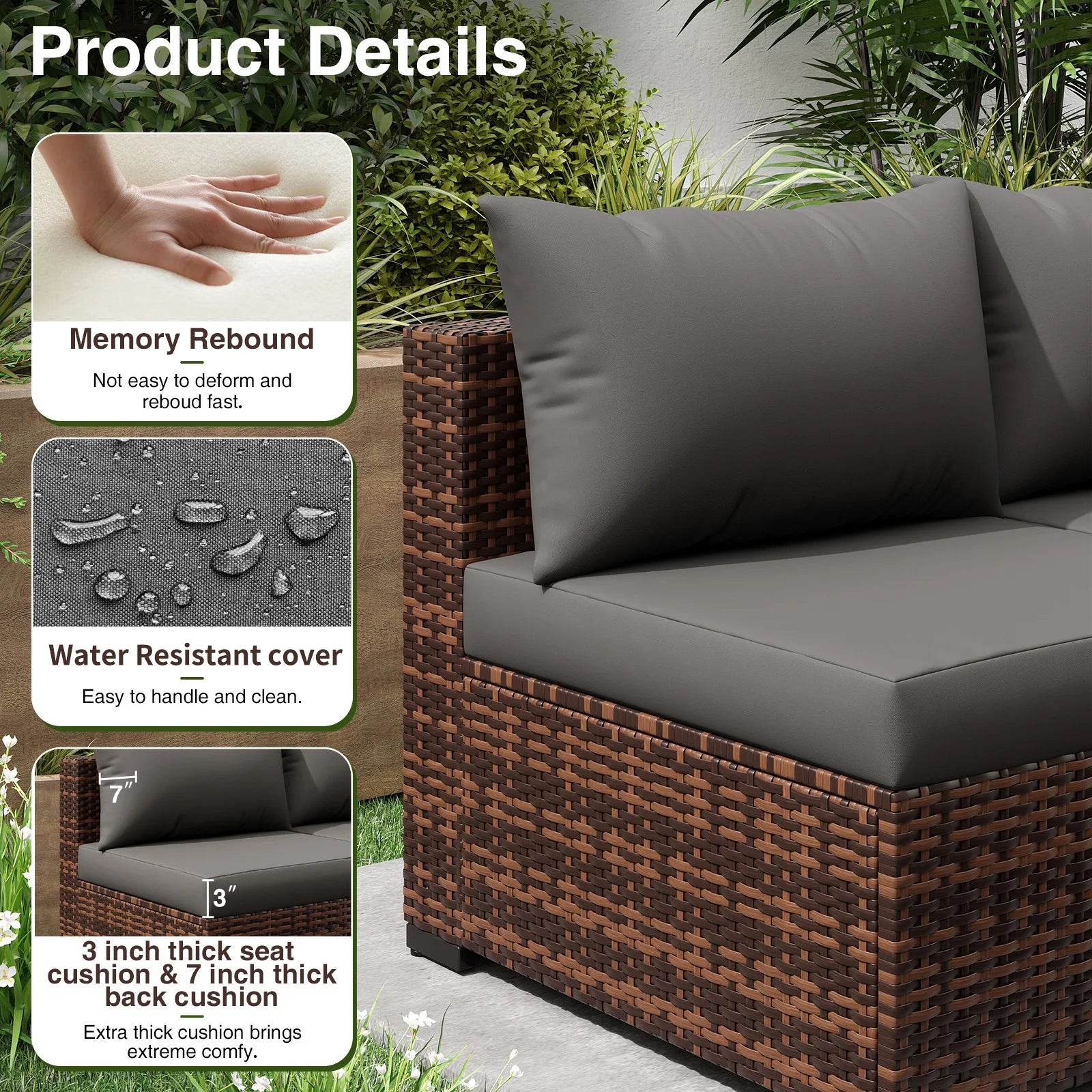 ELPOSUN Patio Furniture Set, Outdoor Patio Furniture Wicker Furniture Couch Set, 5 Pieces Outdoor Sectional Sofa, Patio Furniture Set, Outdoor Patio Set for Balcony Furniture (Grey)