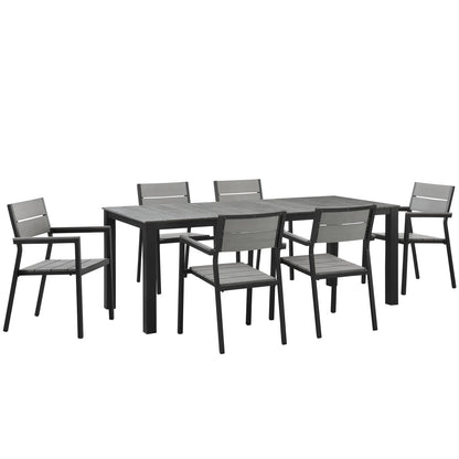 Modway Maine 7 Piece Outdoor Patio Dining Set in White Light Gray