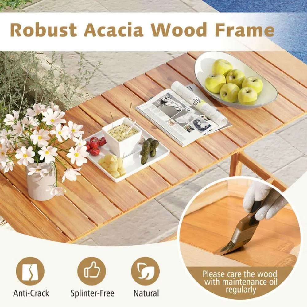 Demifill Acacia Wood Counter Height Table, Patio Bar Furniture with Slatted Tabletop and Footrest Crossbar for Outdoor as Garden, Backyard, Porch, Brown