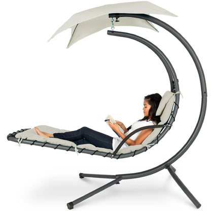 Best Choice Products Hanging Curved Chaise Lounge Chair Swing for Backyard, Patio w/Pillow, Shade, Stand - Teal