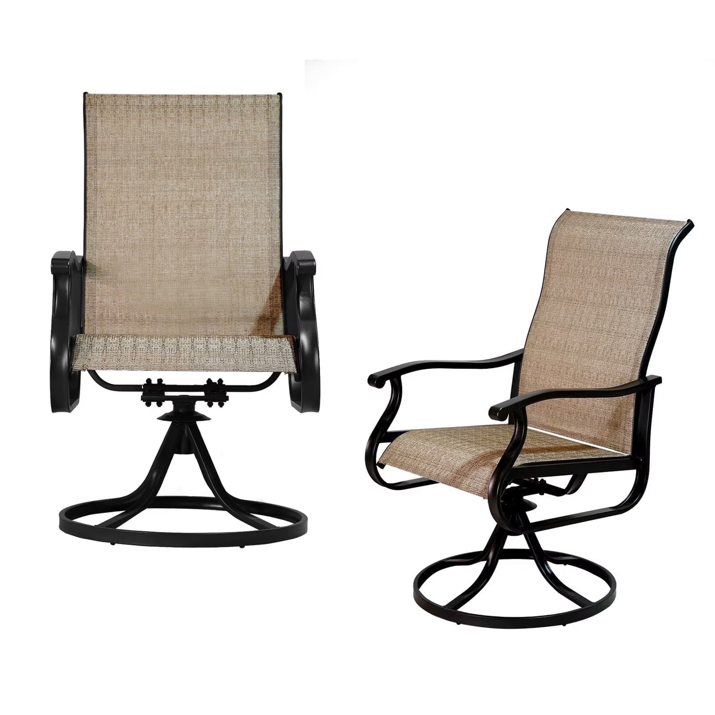 Patio Swivel Chairs Set of 2, Outdoor High Back Rocker Dining Chairs with All-Weather Textilene Mesh and Metal Frame, Comfortable Swivel Chairs for Patio, Garden, Deck, and Backyard (Beige)