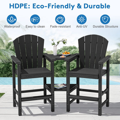 JUSTLET Tall Adirondack Chair Set of 2 with Double Connecting Tray, HDPE Outdoor Weather Resistant Patio Bar Stools, Navy Blue