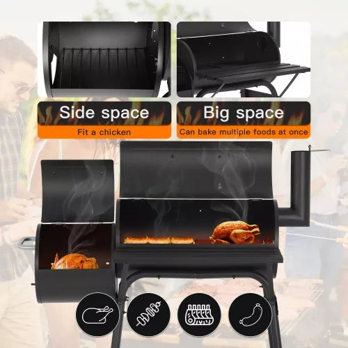 FUTINGZHI 43" BBQ Grill Charcoal Barbecue Pit Outdoor Patio Backyard Meat Cooker Smoker Black - Heavy Duty Portable Charcoal Grill for Camping