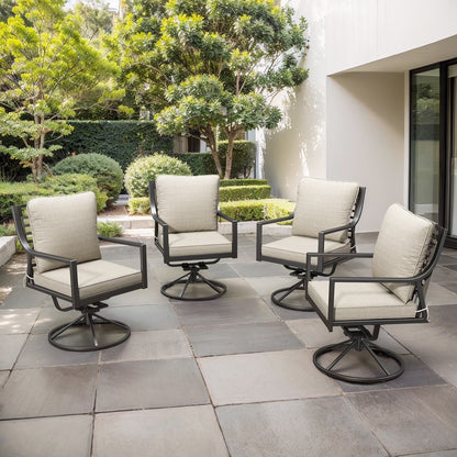 OPOHORO Swivel Rocker Patio Chairs Set of 4, Outdoor PE Wicker Dining Chairs with Beige Olefin Cushions and Gray Metal Frame, 360° Swivel & Rocking Motion for Garden Deck Porch