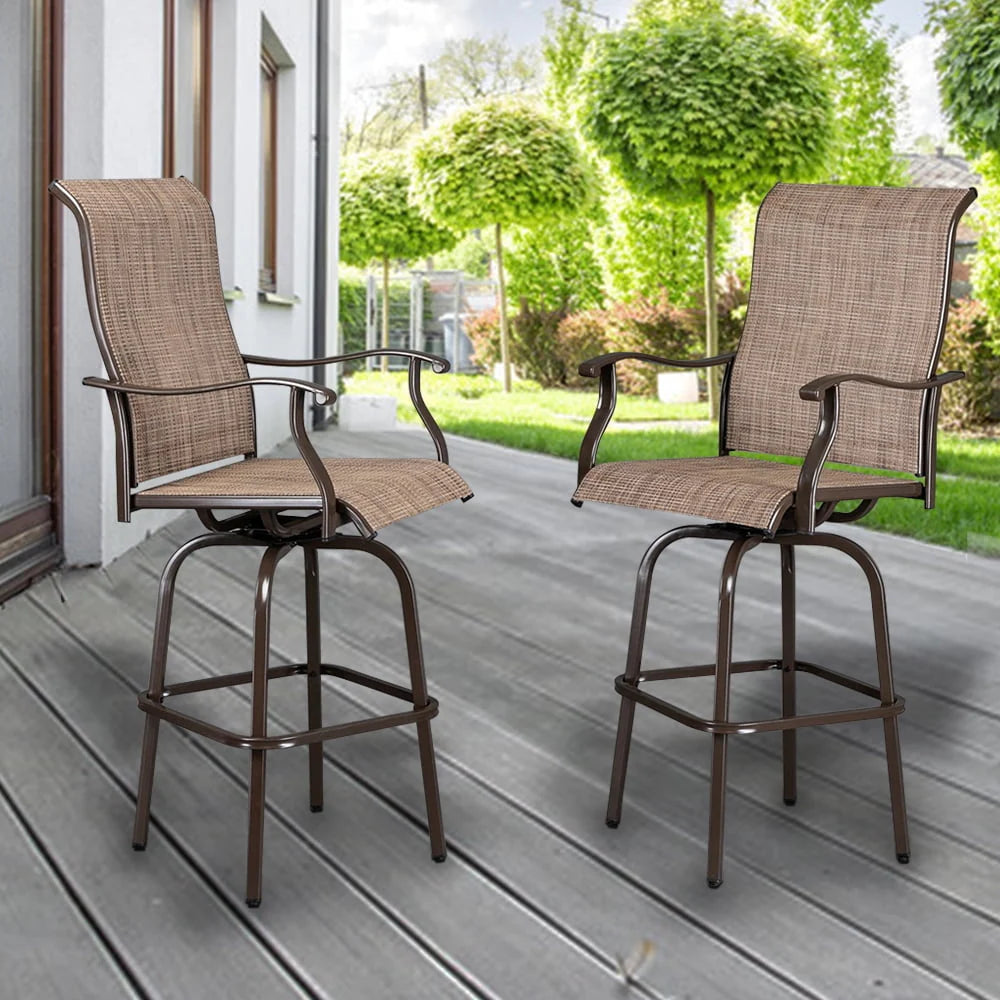 UBesGoo 51" Patio Swivel Bar Stools Set of 2, Outdoor Bar Height Patio Stools & Bar Chairs with High Back and Armrest,Black