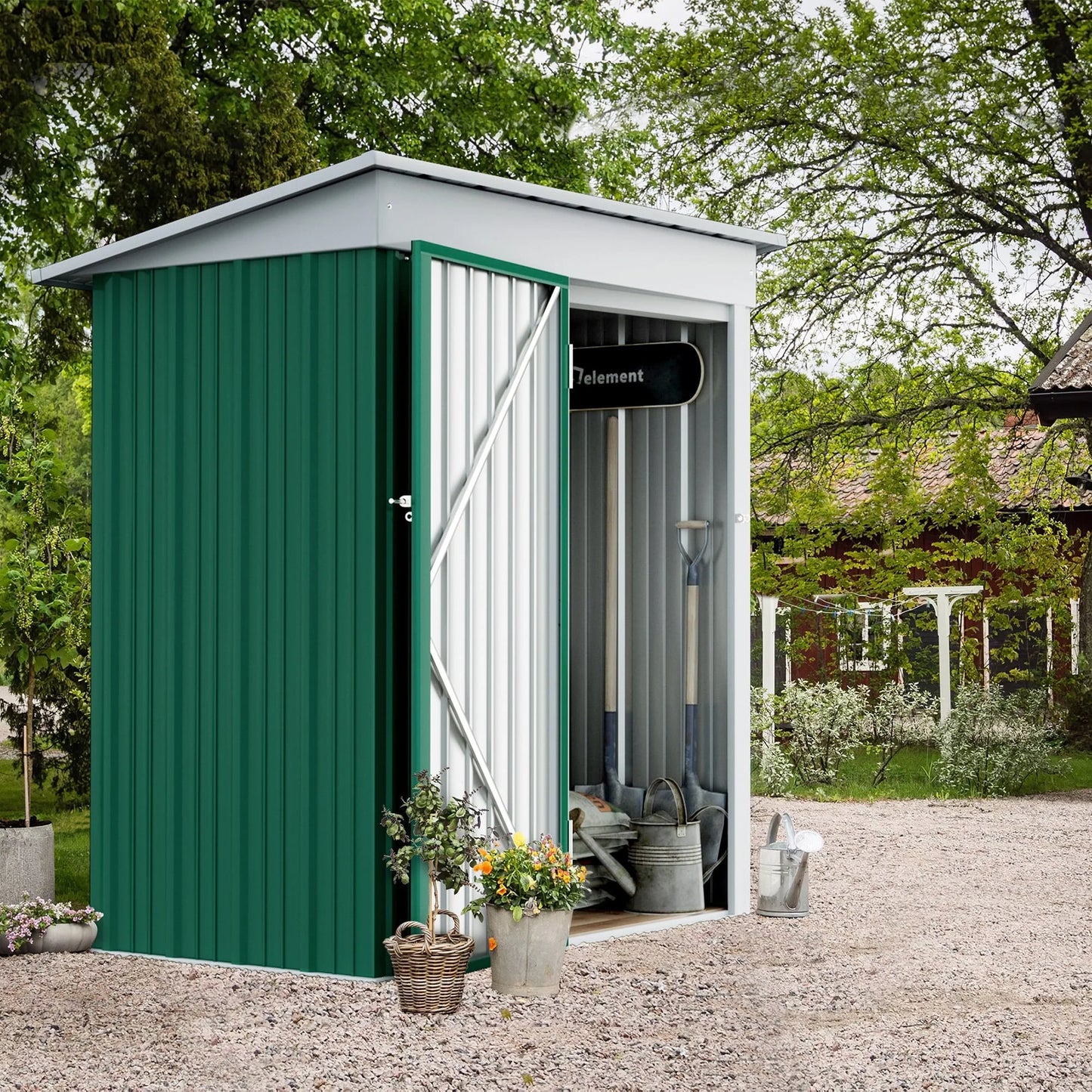 Vineego Metal Outdoor Storage Shed 5FT x 3FT, Steel Utility Tool Shed Storage House with Door & Lock, for Backyard Outdoor Patio,Green