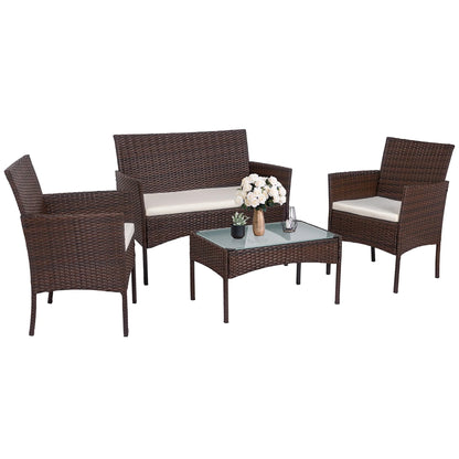 Walsunny 4 Pieces Outdoor Patio Furniture Brown Sets Rattan Chair Wicker Set