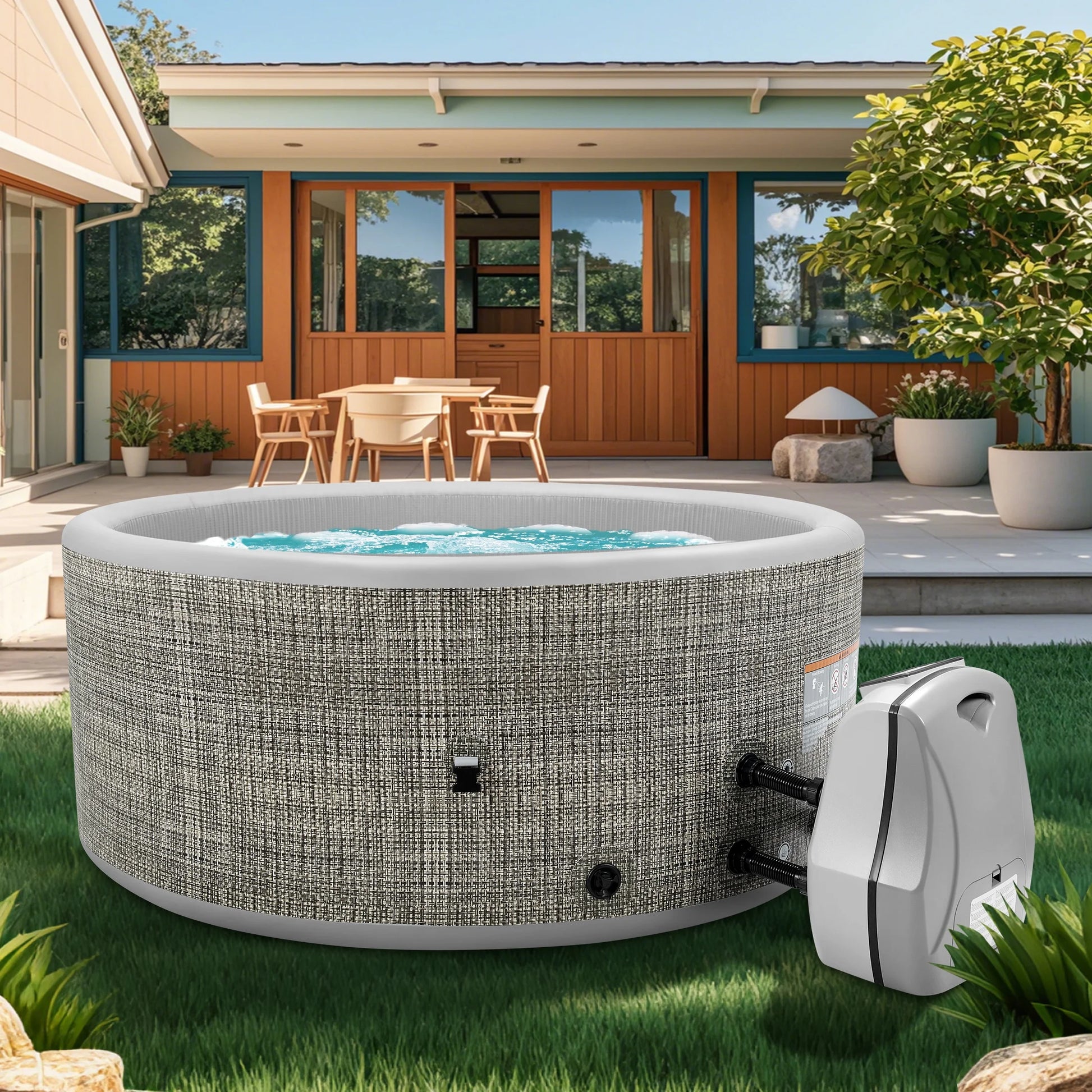 Segmart Inflatable Hot Tub, 3 to 5 Person Outdoor Hot Tub Spa, Portable Round Hot Tub w/100 Jets, Heater Pump, Tub Cover, Ground Cloth, 211Gal Capacity, Fits for Backyard, Patio