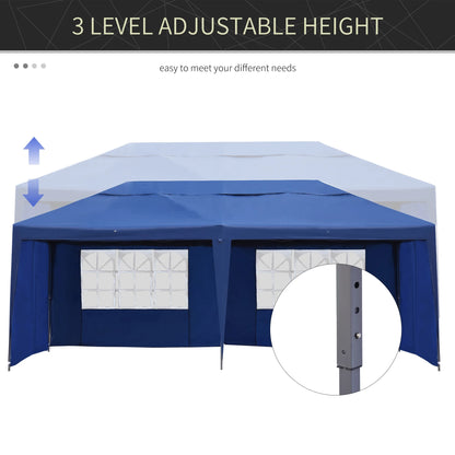 Outsunny 10' x 20' Pop Up Canopy Tent with 4 Sidewalls, Heavy Duty Tents for Parties, Outdoor Instant Gazebo with Carry Bag, for Outdoor, Garden, Patio, Blue