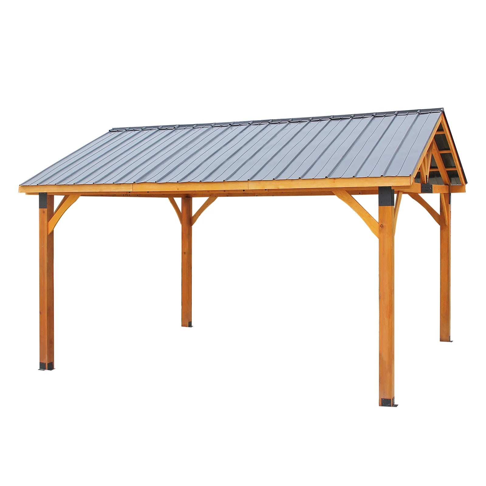 AECOJOY Wooden Gazebo 14.5x11ft for Outdoor BBQ Grill and Relaxation, Sturdy Brown Permanent Pavilion for Patios, Gardens, and Lawns