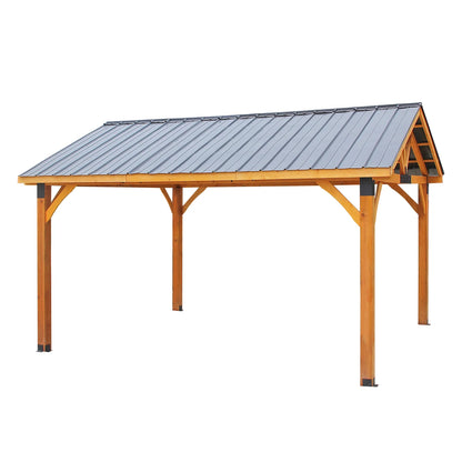 AECOJOY Wooden Gazebo 14.5x11ft for Outdoor BBQ Grill and Relaxation, Sturdy Brown Permanent Pavilion for Patios, Gardens, and Lawns