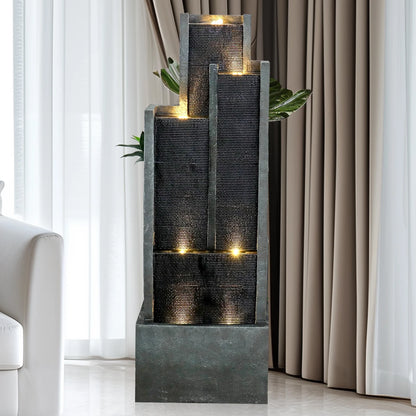 4-Tier Water Fountain with LED Lights - 50.7" H Waterfall Fountain Indoor Outdoor Water Feature for Home, Patio, Garden
