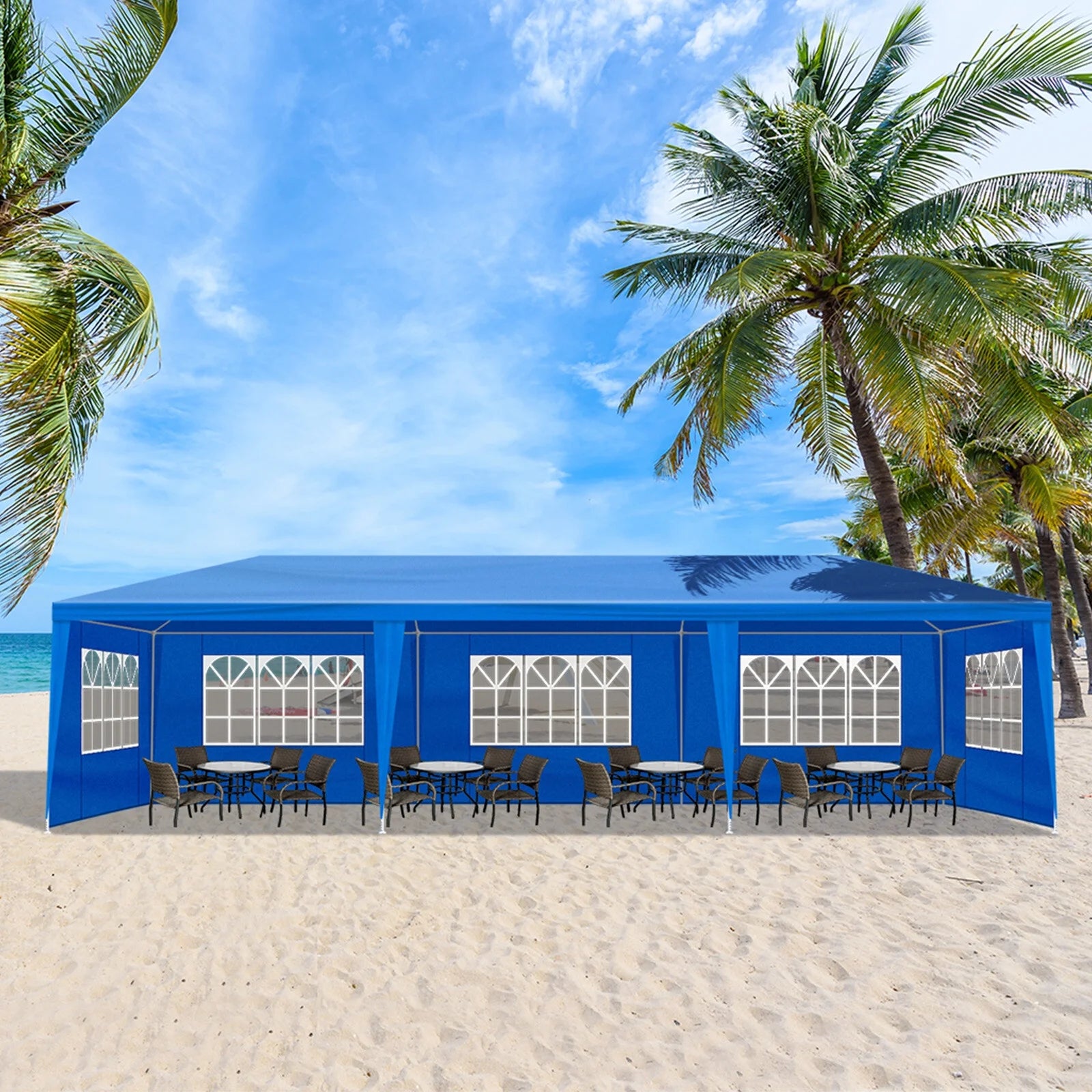 SONGMY Party Tent, Tents for Parties, Outdoor Gazebo Wedding Patio Camping Carport Canopy Shade Canopy Tent with Removable Sidewalls, Outside Event for Garden, Backyard (10'x30' Eight Sides Blue)