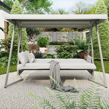 TQKVIPI Oversized 4 Person Outdoor Porch Swing with Adjustable Backrest Canopy,2-in-1 Swing Bed 800 lbs Capacity,Patio Swing with Removable Cushions for Yard Garden Poolside Balcony