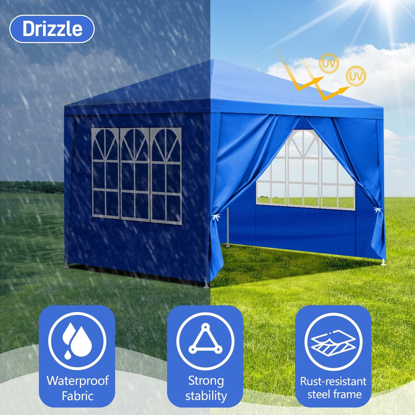 GVN 10'x10' Outdoor Canopy, Gazebo Waterproof Outdoor Canopy Patio Tent Party Tent for Wedding BBQ Cater, UV Resistant Waterproof Canopy Tent for Outdoor Events, Patio Backyard, Blue
