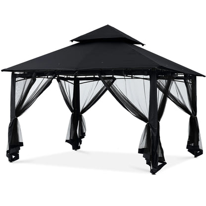 MASTERCANOPY 9' x 9' Outdoor Patio Gazebo Double Roof Steel Frame with Mesh Walls, Black